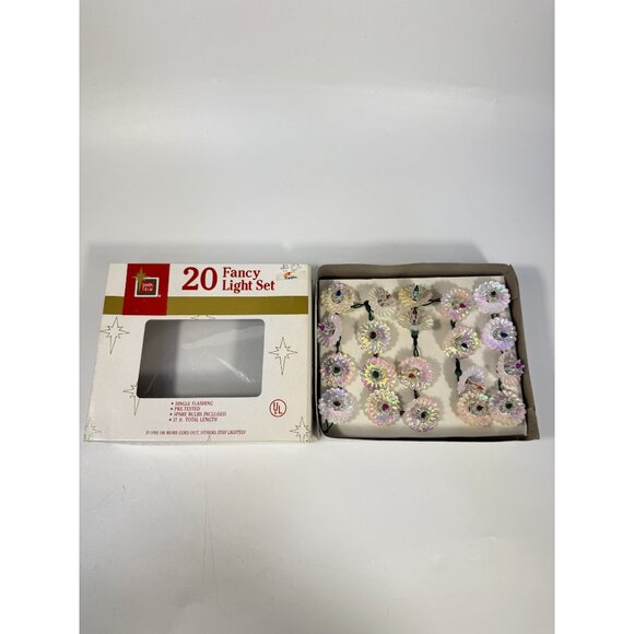 Christmas Tree Lights Vintage Santa Trim 20 Fancy Light Set Iridescent Flowers - Picture 8 of 16